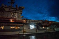 The aircraft carrier USS George Washington (CVN 73) begins the transit to Newport News, Virginia, to go through a refueling and complex overhaul (RCOH) maintenance at Newport News Shipyard, Aug. 4, 2017. (U.S. Navy photo/Alora R. Blosch)