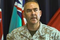 U.S. Marine Corps Col. James Schnelle, commanding officer of Marine Rotational Force-Darwin holds a press conference at Larrakeyah Defence Precinct, Darwin, Northern Territory, Australia, April 23, 2018. (U.S. Marine Corps photo/Andrew Piehler)