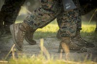 U.S. Marine Corps recruits of Bravo Company, 1st Recruit Training Battalion, march during a six-mile conditioning hike on Parris Island, South Carolina. In an effort to continually improve the clothing and equipment Marines are issued, Marine Corps Systems Command will conduct an assessment to see if lighter boots can improve recruit performance. Plans are to compare two lighter boots to the Marine Corps Combat Boot during a recruit training cycle at Parris Island. (Joseph Jacob/Marine Corps)