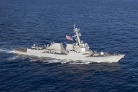 The Arleigh Burke-class guided-missile destroyer USS Stockdale (DDG 106) transits the Philippine Sea. Stockdale is underway and conducting operations in international waters as part of a dual carrier strike force exercise. The U.S. Navy has patrolled the Indo-Pacific region routinely for more than 70 years promoting regional security, stability and prosperity. (U.S. Navy/Mass Communication Specialist 3rd Class Connor D. Loessin)