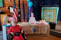 WWII veteran Charlotte Schwid celebrated her 100th birthday with cards from Military.com readers. (Photo courtesy of Khampheng Scott)