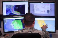 A 26th Operations Weather Squadron forecaster tracks Hurricane Irma at Barksdale Air Force Base, Lousiana, Sept. 7, 2016. Even though they are stationed on Barksdale, the 26th OWS keeps track of the weather for 13 states and 151 military sites in the Southeast region of the U.S. (Stuart Bright/U.S. Air Force)