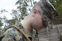 Pvt. Mason Mead, then a student in an Assaultman Course with Infantry Training Battalion, School of Infantry East, measures buffer material for a grape charge at ETA-7 demolition training range on Marine Corps Base Camp Lejeune, N.C., on Jan. 11, 2018. (U.S. Marine Corps photo by Lance Cpl. Ursula V. Smith)