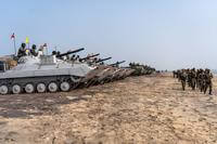 U.S. Marines and Indian soldiers prepare to depart Kakinada, India at the conclusion of exercise Tiger TRIUMPH, Nov. 21, 2019. During Tiger TRIUMPH, U.S. and Indian forces conducted valuable training in humanitarian assistance disaster relief operations by inserting a joint and combined Indian and U.S. force from ship-to-shore in response to a hypothetical natural disaster. While on shore, the forces conducted limited patrolling, moved simulated victims to medical care and produced and distributed drinking