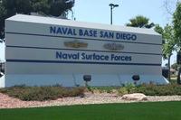 Sign greets visitors at Naval Base San Diego.