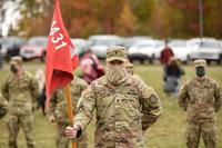 Michigan Army National Guard soldiers hold a deployment ceremony. 