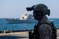 Sailors conduct boarding procedures training aboard the USNS Matthew Perry. 