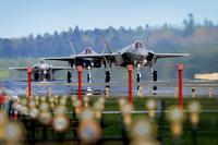 F-35A Lightning II aircraft land at RAF Lakenheath.