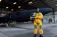 Lt. Col. Merryl Tengesdal stands in front of a U-2 at Beale Air Force Base.