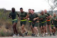A group of Marines running as part of a body composition program at Camp Pendleton, California.