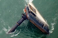 capsized lift boat Seacor Power is seen seven miles off the coast of Louisiana in the Gulf of Mexico