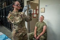 Captain waits to get vaccinated at Fort Sill.