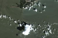 A satellite image shows an oil slick south of Port Fourchon, La.