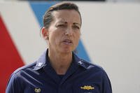 U.S. Coast Guard Captain Jo-Ann Burdian speaks during a news conference