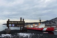 Coast Guard Cutter Polar Star (WAGB 10) moors up to the ice pier at McMurdo Station, Antarctica