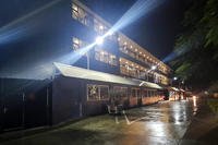 Floodlights illuminate the Chinese Embassy after a rain in Honiara, Solomon Islands