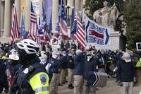 Patriot Front demonstrates near the National Archives in Washington.