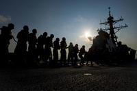 Replenishment-at-sea aboard the guided-missile destroyer USS Preble.