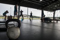 Airmen participate in group physical training at Eglin Air Force Base