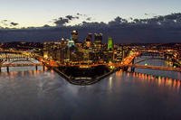 A view of the city of Pittsburgh at the confluence before sunrise.