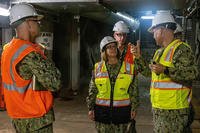 Vice Chief of Naval Operations Adm. Lisa M. Franchetti speaks with local leaders at the Red Hill Bulk Fuel Storage Facility
