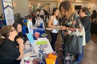 Military spouses network with prospective employers at the MilSpo Career Expo on Fort Bragg, N.C.