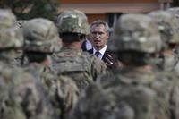 Stoltenberg talks to US army soldiers while visiting Prague, Czech Republic