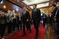 U.S. Secretary of State Antony Blinken, left, walks with China's foreign minister, Qin Gang, ahead of a meeting at the Diaoyutai State Guesthouse in Beijing.