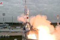 Russia's Soyuz-2.1b rocket with the moon lander Luna-25 takes off from a launch pad.