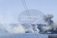  smoke rising from the headquarters of Russia’s Black Sea Fleet in Sevastopol, Crimea
