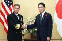 Japan's Prime Minister Fumio Kishida and Admiral John C. Aquilino