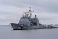 The guided-missile cruiser USS Leyte Gulf (CG 55) returns to Naval Station Norfolk