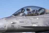 U.S. Air Force F-16 Fighting Falcon pilot taxis