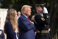 Former President Donald Trump at the Tomb of the Unknown Solider at Arlington National Cemetery