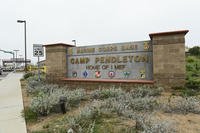 Camp Pendleton Marine Corps Base sign outside the main gate of the base