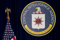The seal of the Central Intelligence Agency at CIA headquarters in Langley