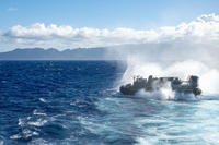 A landing craft, air cushion, assigned to Assault Craft Unit (ACU) 5, transits the Pacific Ocean amid Exercise Rim of the Pacific (RIMPAC) 2024, July 9.