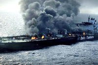 oil tanker Sounion burning in the Red Sea