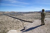 Army soldier at the US-Mexico border in Sunland Park, New Mexico