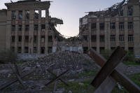 a ruined city center in Kostyantynivka