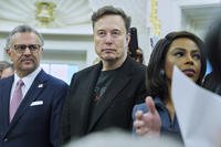 Elon Musk looks on as President Donald Trump meets South African President Cyril Ramaphosa