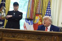 President Donald Trump during a news conference with Elon Musk