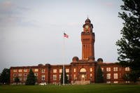 Naval Station Great Lakes Building One at sunset