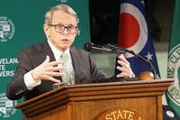 Ohio Gov. Mike DeWine speaks at Cleveland State University.