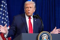 President Donald Trump speaks during a news conference.