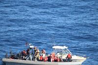 The U.S. Coast Guard and Department of Homeland Security partner agencies interdict a suspected maritime smuggling vessel during coordinated operations south of San Clemente Island