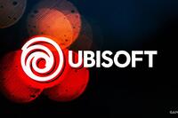 Ubisoft logo over red bokeh background composite