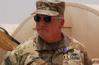 Maj. Alan Johnson was presented the Purple Heart on May 2, 2020, for his injuries sustained during the theater ballistic missile attacks at Al Asad Air Base, Iraq, on January 8, 2020. (U.S. Army photo by Sgt. Morgan Maidl)