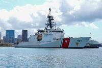 Coast Guard Cutter Midgett (WMSL 757) prepares to Moore at their homeport Honolulu, Hawaii Oct. 3, 2025. (U.S. Coast Guard photo by Petty Officer 3rd Class Jennifer Nilson)