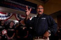 Democrat Shawn Harris speaks to supporters after learning he would advance to a runoff election against Republican Clay Filler during an election night watch party, Tuesday, March 10, 2026, in Rome, Ga. (AP Photo/Mike Stewart)
